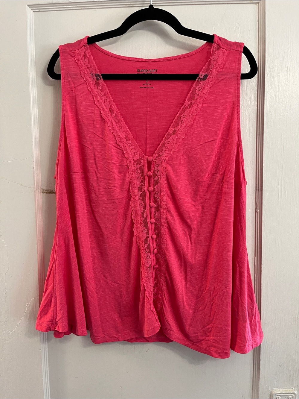 torrid Hot Pink Lace-Trim Button-Front Tank